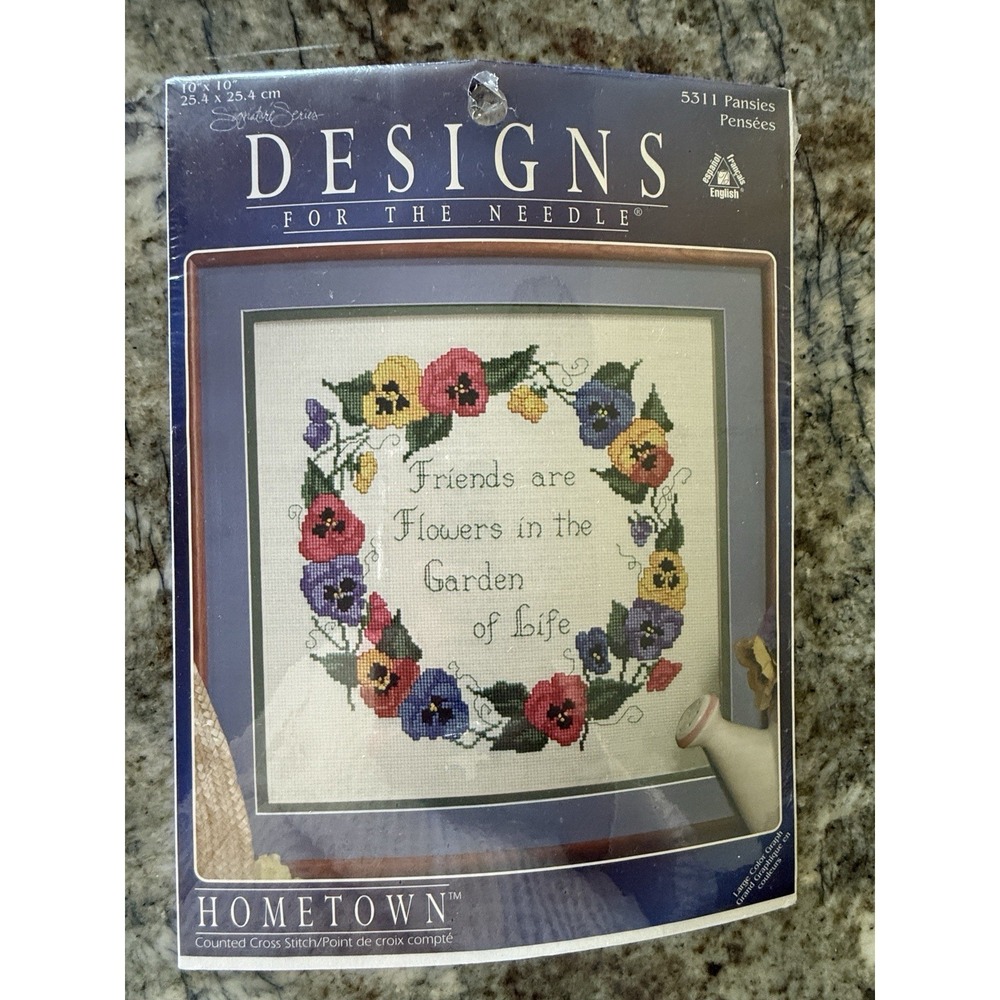 1995 Leisure Arts Kit #5311 "PANSIES" Designs for the Needle 10"x10"